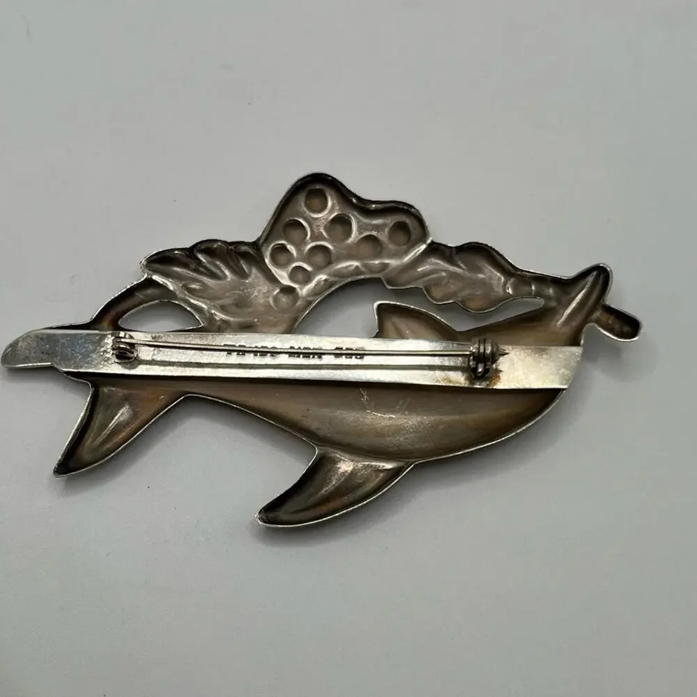925 silver dolphin brooch